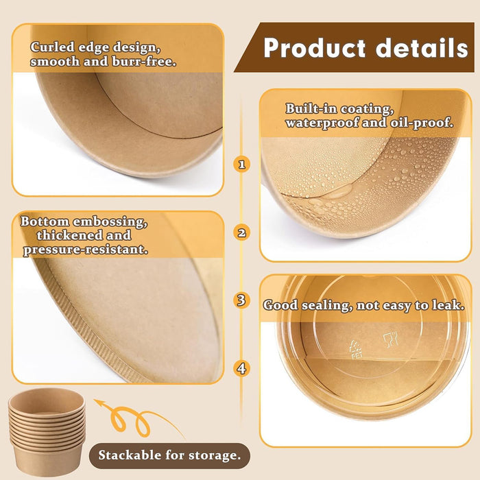 50 Pcs Disposable Paper Bowls 750ml With Lids for Takeout