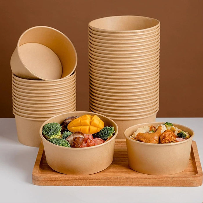 50 Pcs Disposable Paper Bowls 750ml With Lids for Takeout