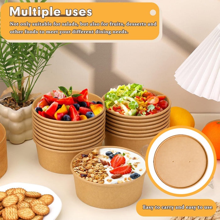 50 Pcs Disposable Paper Bowls 750ml With Lids for Takeout