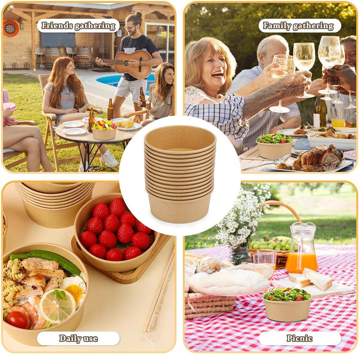 50 Pcs Disposable Paper Bowls 750ml With Lids for Takeout
