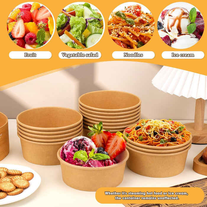 50 Pcs Disposable Paper Bowls 750ml With Lids for Takeout