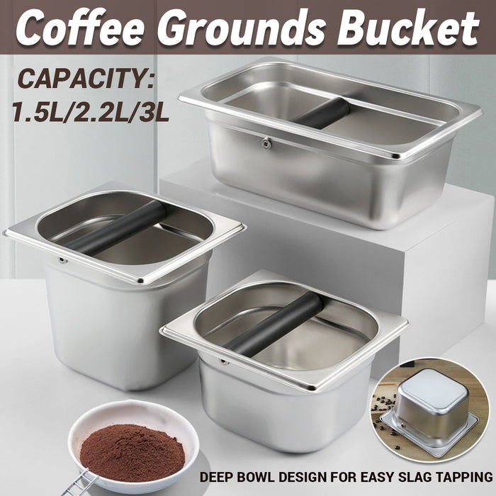 Stainless Steel Coffee Grounds Bucket with Rubber Buffer Rod