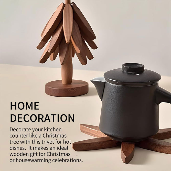 Solid Wooden Trivet for Hot Dish Walnut Christmas Tree Table Heat-Resistant Mat