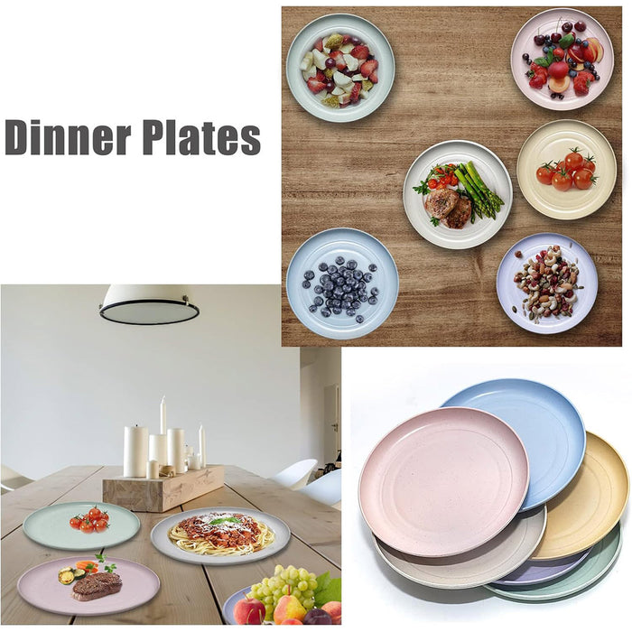 12 Pcs Wheat Straw Plates 5.9in Round Six Colours Set