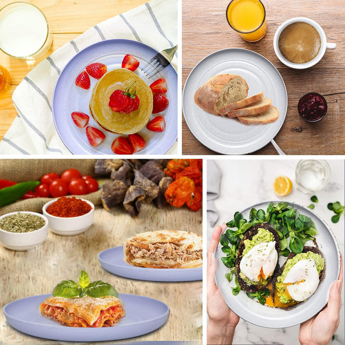 12 Pcs Wheat Straw Plates 5.9in Round Six Colours Set