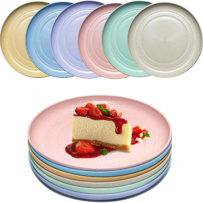 12 Pcs Wheat Straw Plates 5.9in Round Six Colours Set