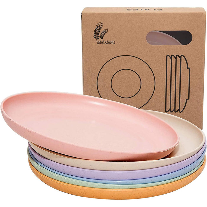 12 Pcs Wheat Straw Plates 5.9in Round Six Colours Set