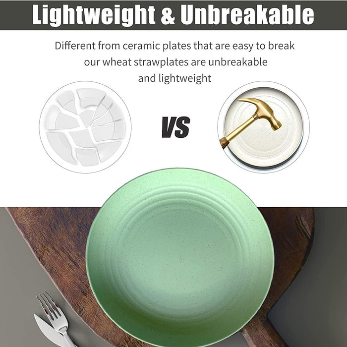 12 Pcs Wheat Straw Plates 5.9in Round Six Colours Set