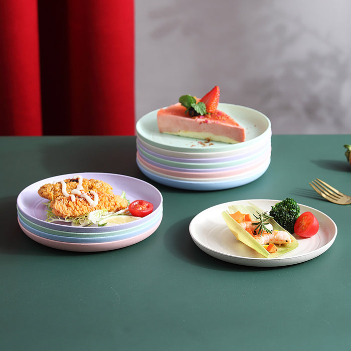 12 Pcs Wheat Straw Plates 5.9in Round Six Colours Set