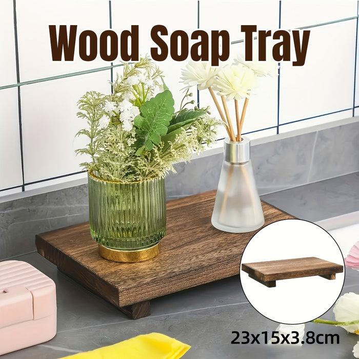 Wooden Bathroom Soap Dish Storage Tray Organiser Rectangular