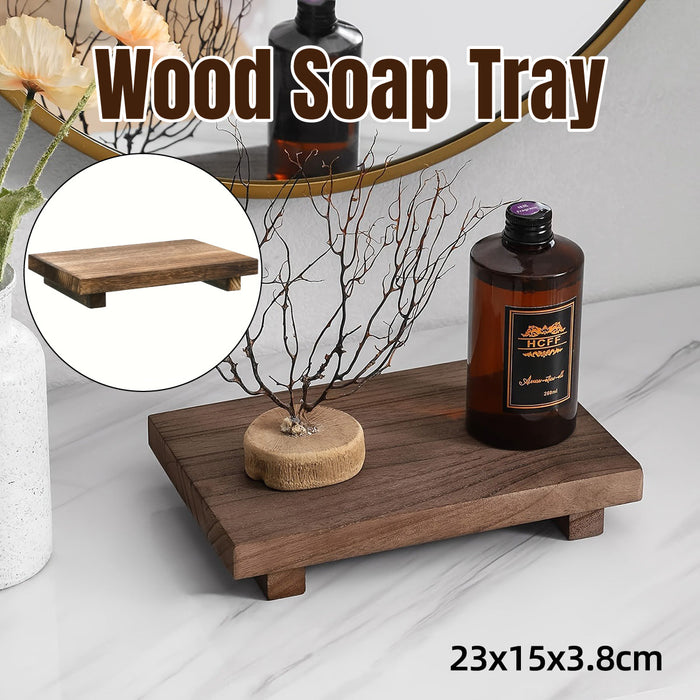 Wooden Bathroom Soap Dish Storage Tray Organiser Rectangular
