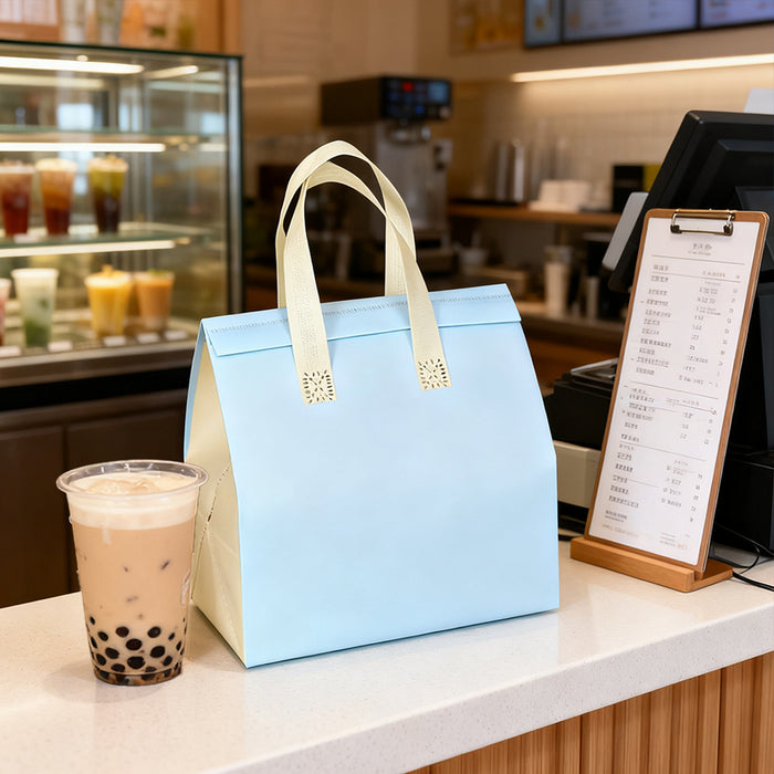 50 Pcs Coffee Takeaway Bags with Handle Self-Adhesive Waterproof in 2 Colors 2 Sizes