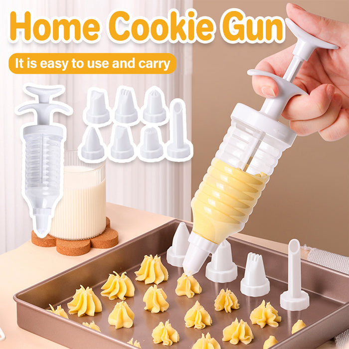 Cookie Press Gun with 8 Nozzles Food-Grade Plastic White