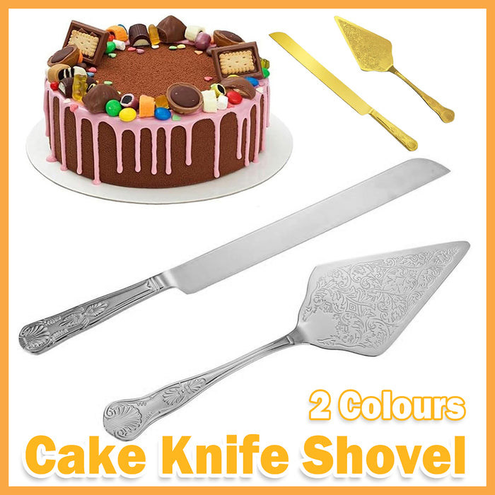 Cake Knife And Scoop Set Stainless Steel Gold Silver