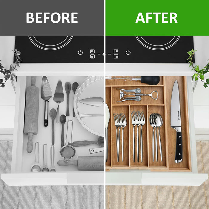 Bamboo Drawer Organiser with 7 8 or 9 Compartments