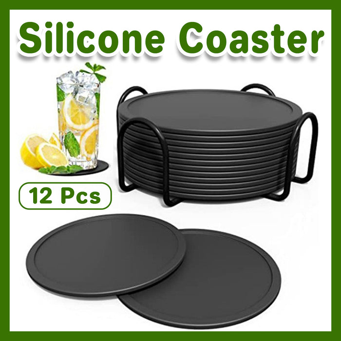 12 Pcs Silicone Coasters with Grooved Design 10cm
