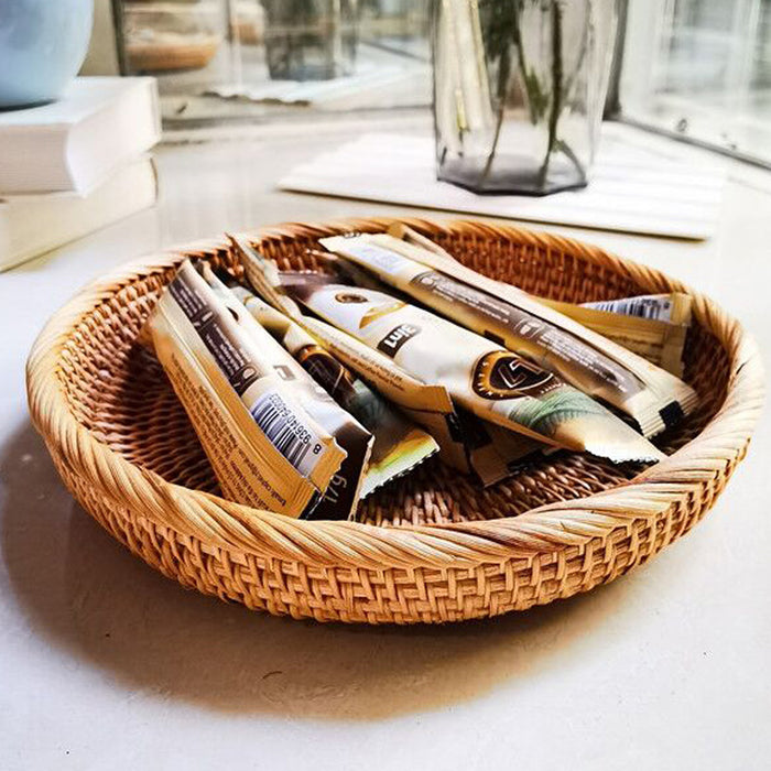 Natural Rattan Woven Pastry Tray Japanese Style Bread Basket Multiple Sizes
