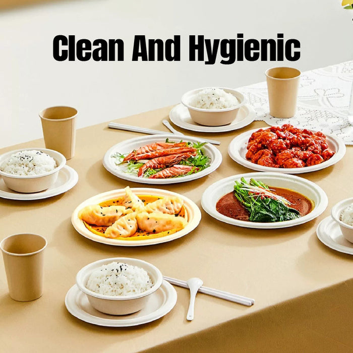 100Pcs Disposable Pulp Bowls with Chopsticks – Eco-Friendly Tableware Set