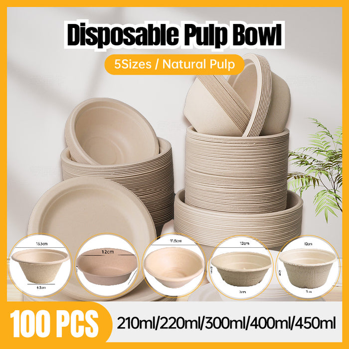 100Pcs Disposable Pulp Bowls with Chopsticks – Eco-Friendly Tableware Set