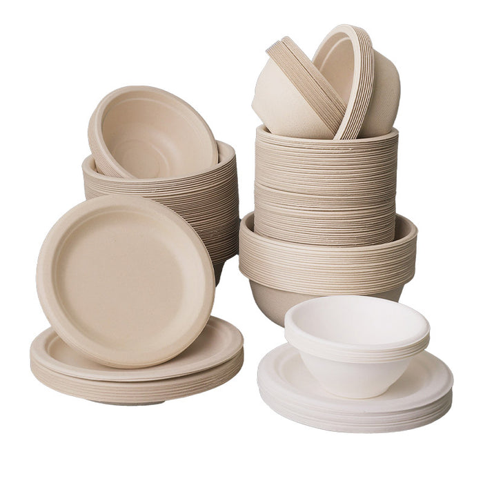 100Pcs Disposable Pulp Bowls with Chopsticks – Eco-Friendly Tableware Set