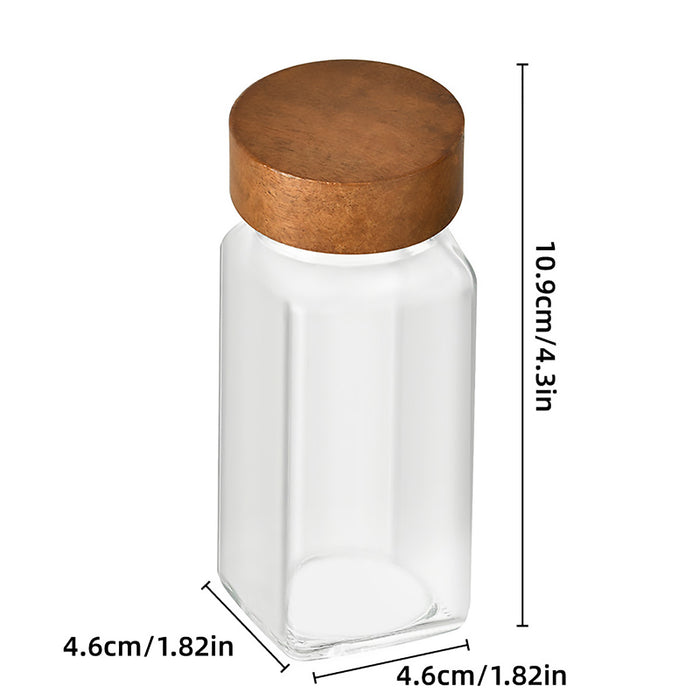 6 Pcs Square Glass Spice Jars with Wooden Lids Labels