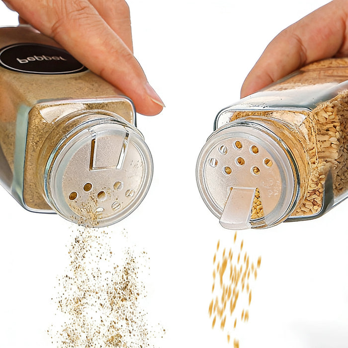 6 Pcs Square Glass Spice Jars with Wooden Lids Labels