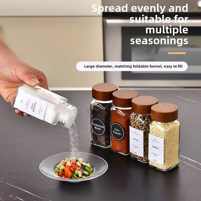 6 Pcs Square Glass Spice Jars with Wooden Lids Labels