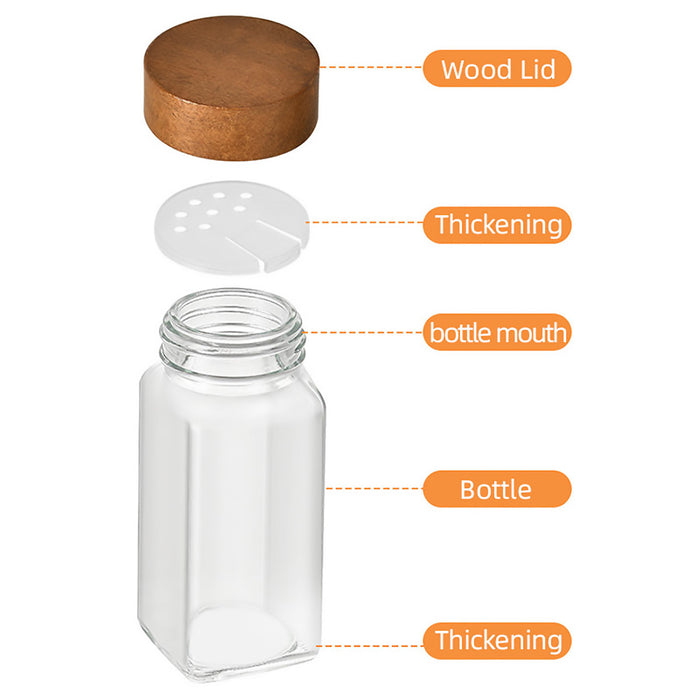6 Pcs Square Glass Spice Jars with Wooden Lids Labels