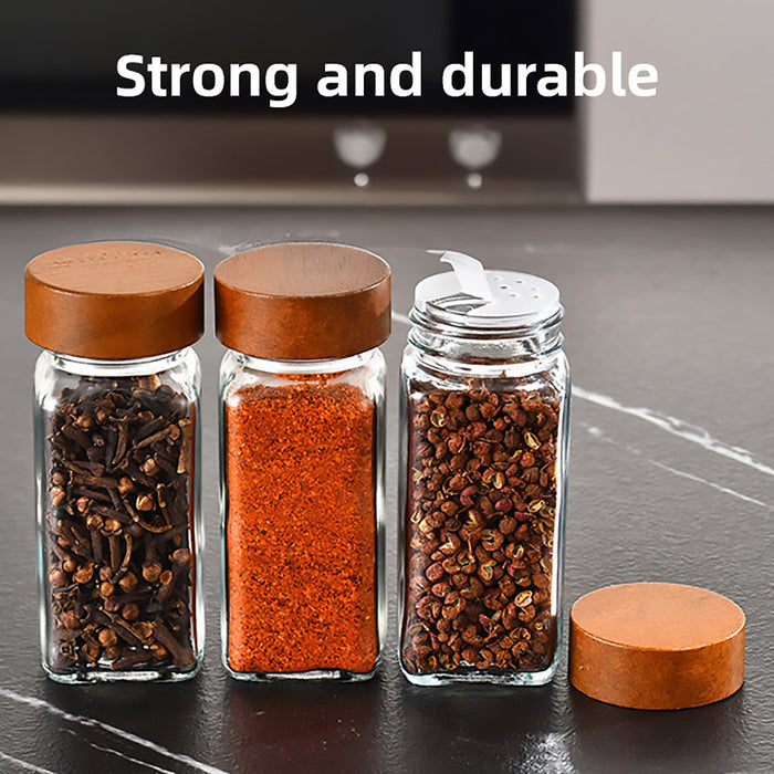 6 Pcs Square Glass Spice Jars with Wooden Lids Labels
