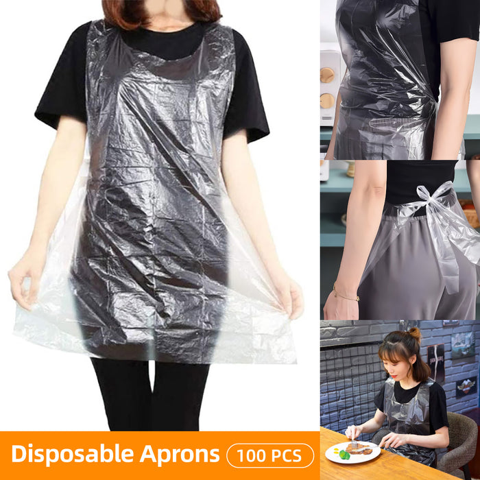 100 Pcs Disposable Transparent Waterproof Aprons for Kitchen and Catering