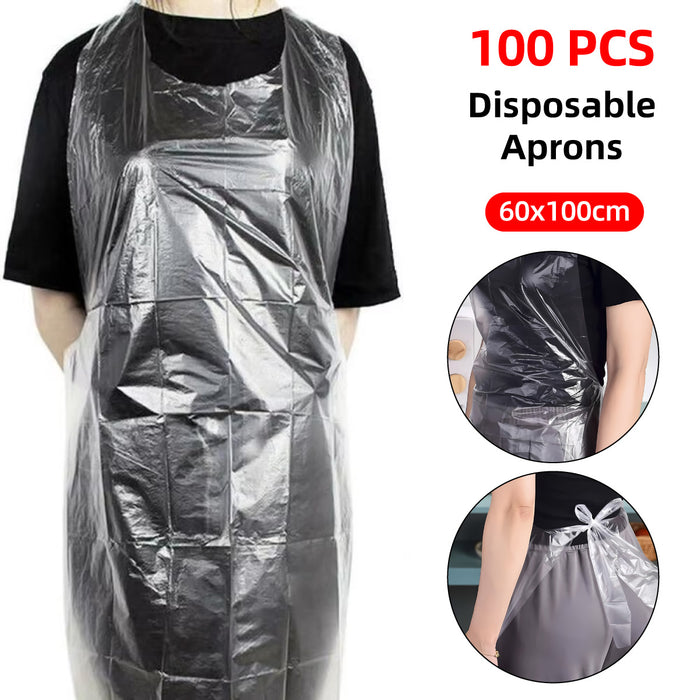 100 Pcs Disposable Transparent Waterproof Aprons for Kitchen and Catering