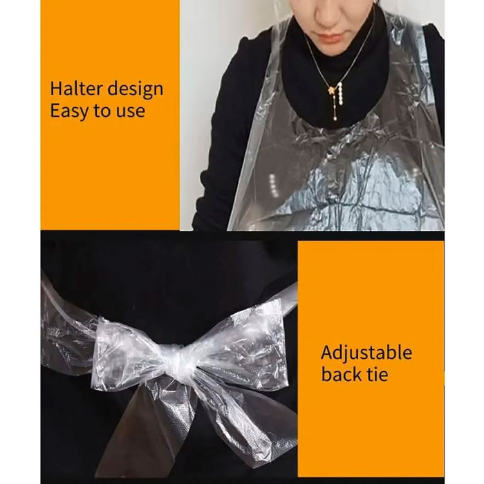 100 Pcs Disposable Transparent Waterproof Aprons for Kitchen and Catering
