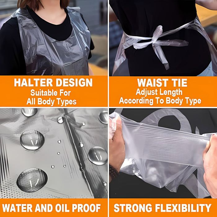 100 Pcs Disposable Transparent Waterproof Aprons for Kitchen and Catering