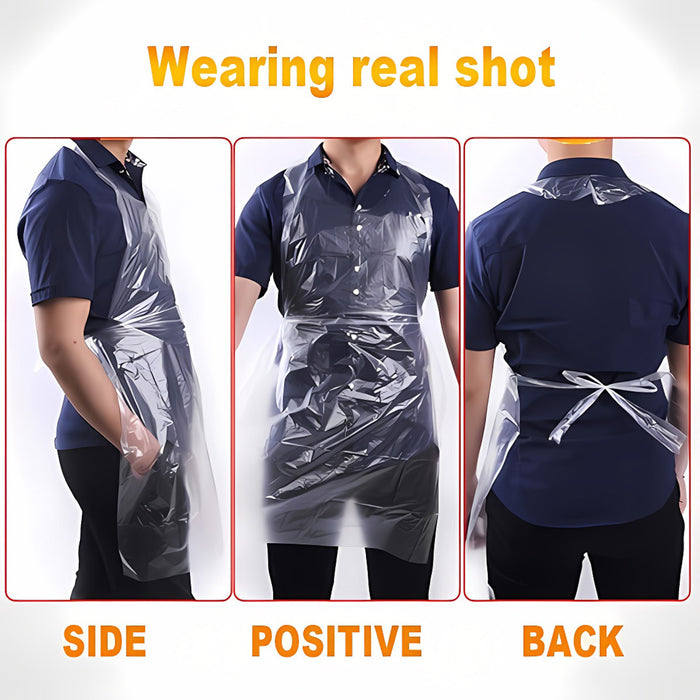 100 Pcs Disposable Transparent Waterproof Aprons for Kitchen and Catering