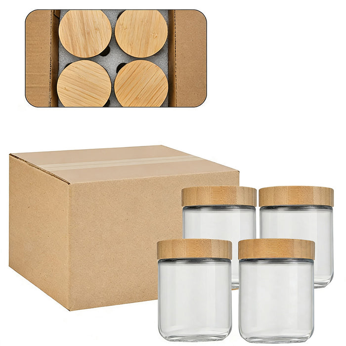 4 Pcs Glass Storage Jars with Bamboo Lids Airtight 300ml 500ml