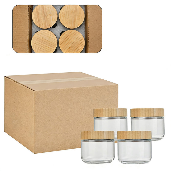 4 Pcs Glass Storage Jars with Bamboo Lids Airtight 300ml 500ml
