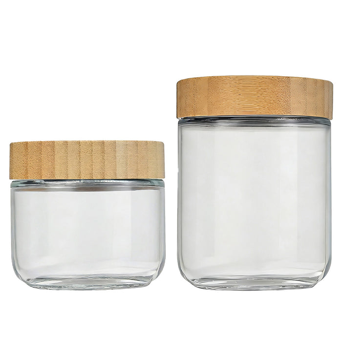 4 Pcs Glass Storage Jars with Bamboo Lids Airtight 300ml 500ml