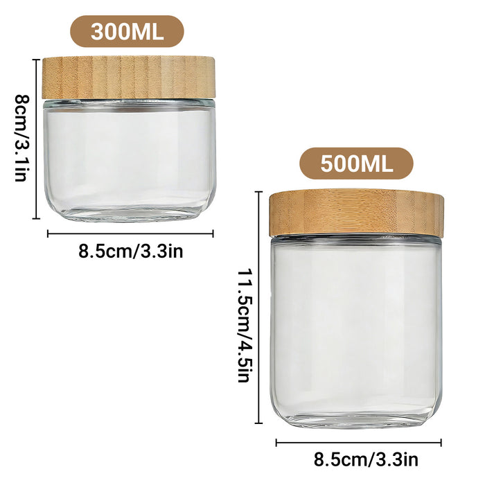 4 Pcs Glass Storage Jars with Bamboo Lids Airtight 300ml 500ml