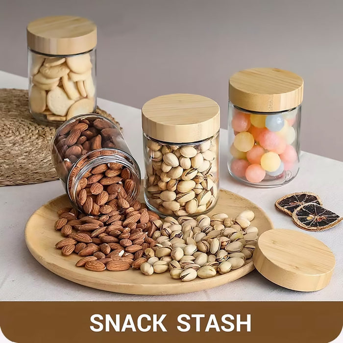 4 Pcs Glass Storage Jars with Bamboo Lids Airtight 300ml 500ml