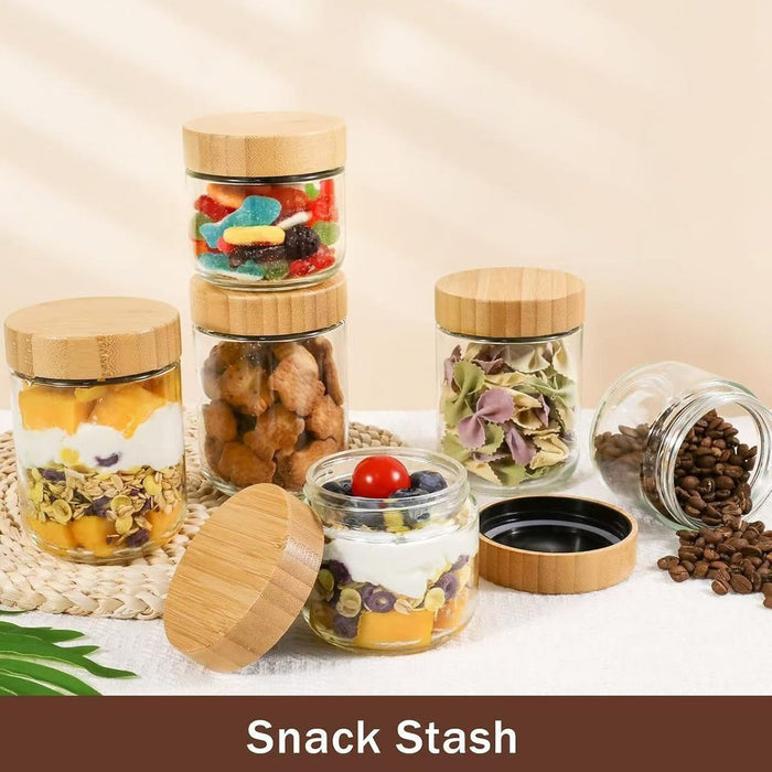 4 Pcs Glass Storage Jars with Bamboo Lids Airtight 300ml 500ml