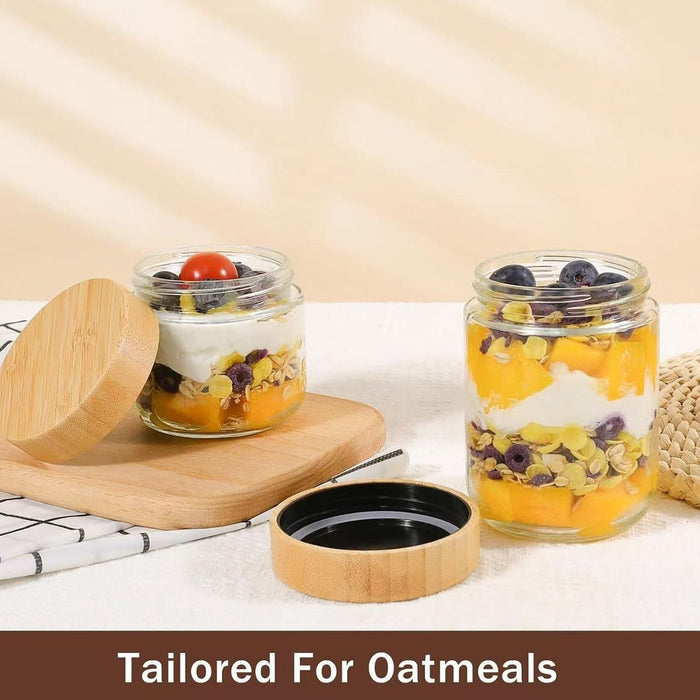 4 Pcs Glass Storage Jars with Bamboo Lids Airtight 300ml 500ml