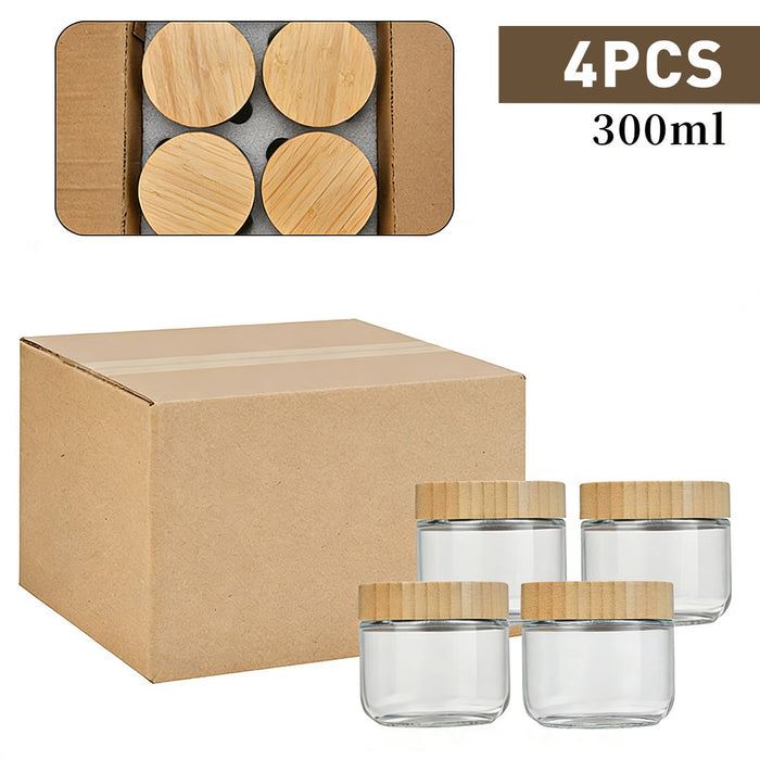 4 Pcs Glass Storage Jars with Bamboo Lids Airtight 300ml 500ml