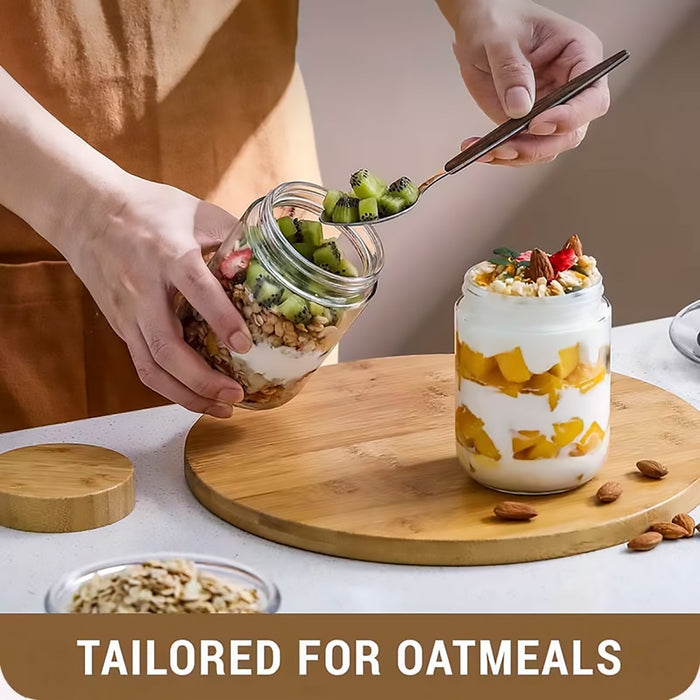 4 Pcs Glass Storage Jars with Bamboo Lids Airtight 300ml 500ml