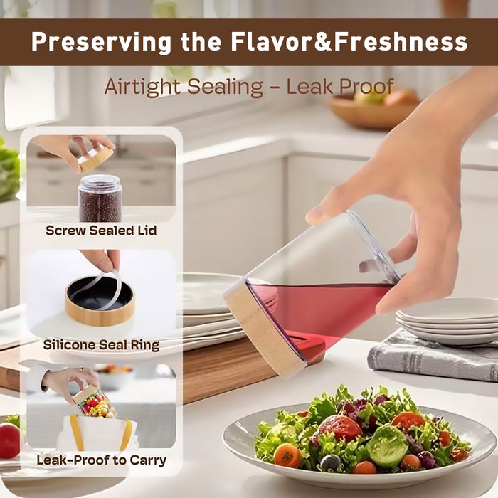 4 Pcs Glass Storage Jars with Bamboo Lids Airtight 300ml 500ml