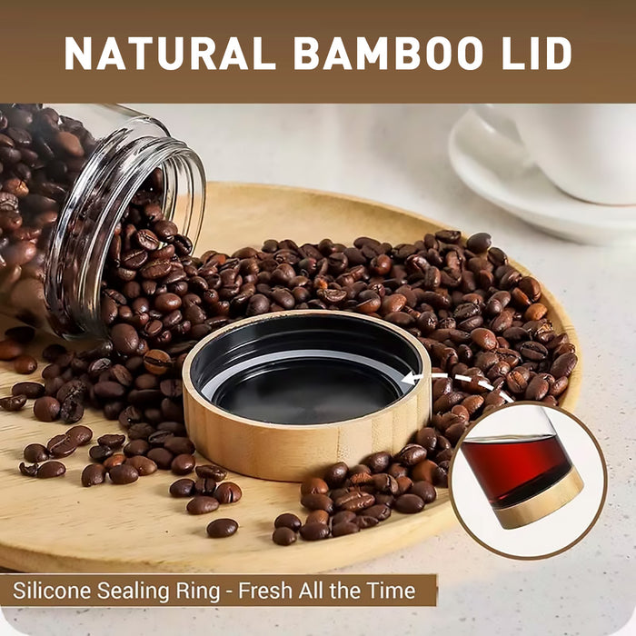 4 Pcs Glass Storage Jars with Bamboo Lids Airtight 300ml 500ml