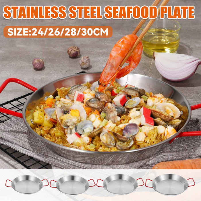 Stainless Steel Seafood Plate with Red Handle 304 Food-Grade 24 to 30 cm