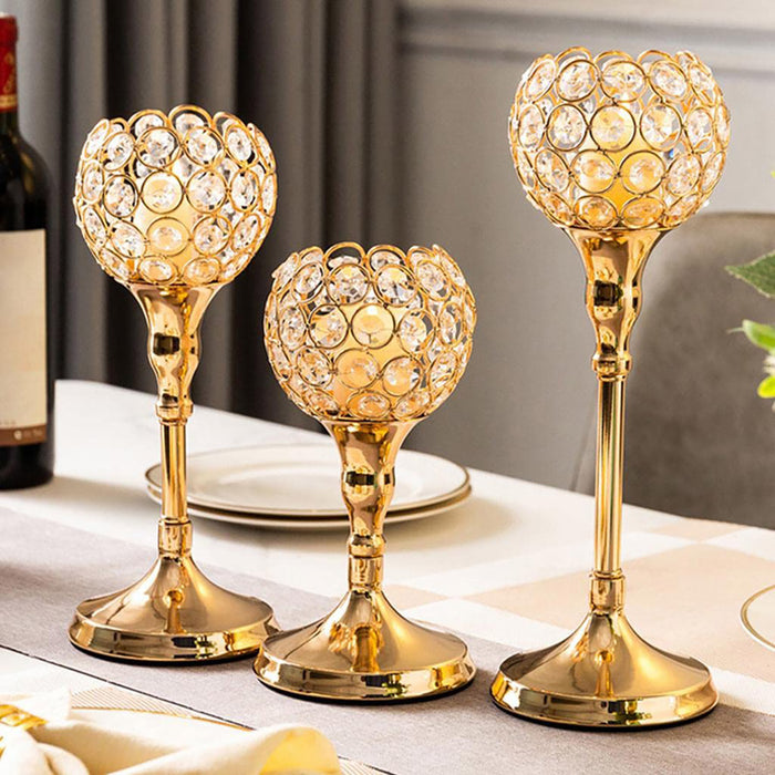 Crystal Candle Holders Metal Candlelight Wedding Table Decoration, 3pcs
