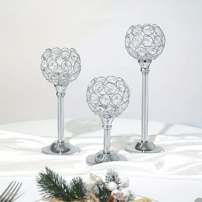 Crystal Candle Holders Metal Candlelight Wedding Table Decoration, 3pcs