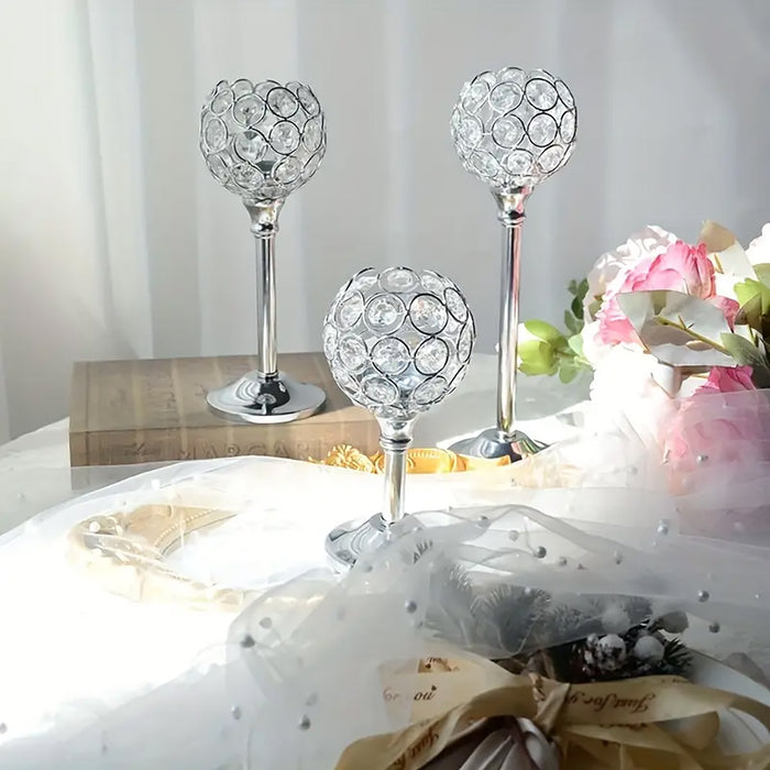 Crystal Candle Holders Metal Candlelight Wedding Table Decoration, 3pcs