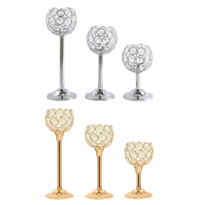 Crystal Candle Holders Metal Candlelight Wedding Table Decoration, 3pcs